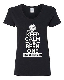 V-Neck Ladies Keep Calm And Bern One Feel The Bern President Support T-Shirt Tee