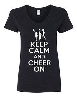 V-Neck Ladies Keep Calm And Cheer On Cheering Squad Dance Funny T-Shirt Tee