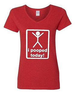 V-Neck Ladies I Pooped Today Stick Man Toilet Poops Funny Humor T-Shirt Tee