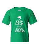 Keep Calm And Love Sharks Fish Novelty Statement Youth Kids T-Shirt Tee