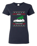Ladies Merry Christmas Ugly Xmas Car Tree Funny Humor DT T-Shirt Tee