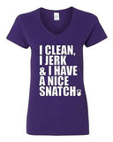 V-Neck Ladies I Clean I Jerk & I Have a Nice Snatch Kettlebell Gym T-Shirt Tee