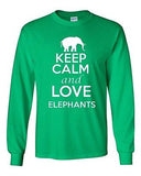 Long Sleeve Adult T-Shirt Keep Calm and Love Elephants Tusk Mammoth Animal Lover