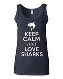 Junior Keep Calm And Love Sharks Fish Ocean Sea Novelty Statement Tank Top