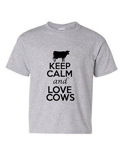 Keep Calm And Love Cows Livestock Novelty Statement Youth Kids T-Shirt Tee