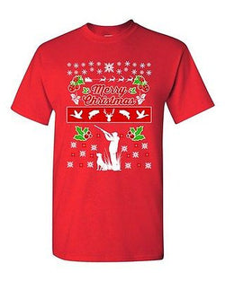 Merry Christmas Hunting Dog Animals Ugly Christmas Sweater DT Adult T-Shirt Tee