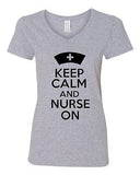 V-Neck Ladies Keep Calm And Nurse On Nursing Hospital Medical Funny T-Shirt Tee