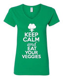 V-Neck Ladies Keep Calm And Eat Your Veggies Vegetables Green Funny T-Shirt Tee