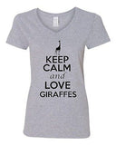 V-Neck Ladies Keep Calm and Love Giraffes Animal Lover Jungle Funny T-Shirt Tee