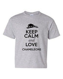 Keep Calm And Love Chameleons Camo Reptiles Animal Lover Youth Kids T-Shirt Tee