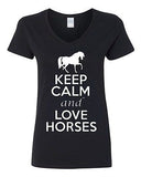 V-Neck Ladies Keep Calm And Love Horses Donkey Ride Animal Lover T-Shirt Tee