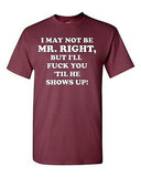 Adult I May Not Be Mr. Right Get Laid Gag Funny Humor Parody Gift T-Shirt Tee