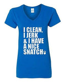 V-Neck Ladies I Clean I Jerk & I Have a Nice Snatch Kettlebell Gym T-Shirt Tee