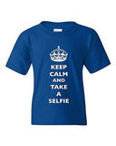 Keep Calm And Take A Selfie Crown King Camera Funny DT Youth Kids T-Shirt Tee
