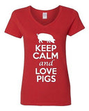 V-Neck Ladies Keep Calm And Love Pigs Pork Food Animal Lover Funny T-Shirt Tee