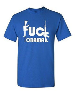 Adult Blue F*ck Obama Gun Rights 2nd Amendment Permit Pro Gun Funny T-Shirt Tee