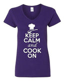 V-Neck Ladies Keep Calm And Cook On Chef Cooking Food Buffet Funny T-Shirt Tee