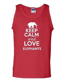 Keep Calm And Love Elephants Humor Novelty Statement Graphics Adult Tank Top