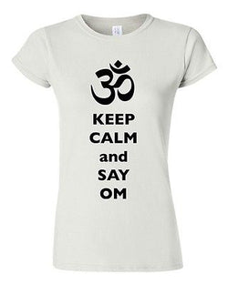 Junior Keep Calm And Say Om Yoga Hindu Sanskrit Symbol Religion DT T-Shirt Tee
