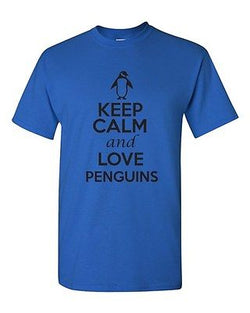 Keep Calm And Love Penguins Birds Novelty Statement Graphics Adult T-Shirt Tee