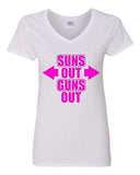 V-Neck Ladies Suns Out Guns Out Gym Work Out Flex Training Funny T-Shirt Tee