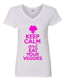V-Neck Ladies Keep Calm And Eat Your Veggies Vegetables Green Funny T-Shirt Tee