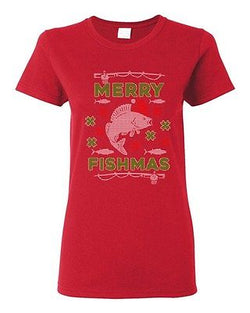 Ladies Merry Fishmas Fish Santa Hat Hook Fishing Ugly Christmas DT T-Shirt Tee