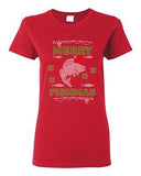 Ladies Merry Fishmas Fish Santa Hat Hook Fishing Ugly Christmas DT T-Shirt Tee
