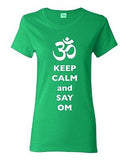 Ladies Keep Calm And Say Om Yoga Hindu Sanskrit Symbol Religion DT T-Shirt Tee
