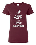 Ladies Keep Calm And Love Jellyfish Sea Ocean Animal Lover Funny T-Shirt Tee