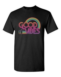 Good Vibes 70's Rainbow Retro BeanePod Artworks Art Funny DT Adult T-Shirt Tee