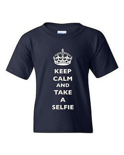 Keep Calm And Take A Selfie Crown King Camera Funny DT Youth Kids T-Shirt Tee