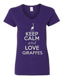 V-Neck Ladies Keep Calm and Love Giraffes Animal Lover Jungle Funny T-Shirt Tee