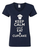 V-Neck Ladies Keep Calm And Eat Cupcake Cake Dessert Sweets Funny T-Shirt Tee