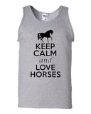 Keep Calm And Love Horses Humor Novelty Statement Graphics Adult Tank Top