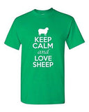 Keep Calm And Love Sheep Animals Novelty Statement Graphics Adult T-Shirt Tee