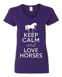 V-Neck Ladies Keep Calm And Love Horses Donkey Ride Animal Lover T-Shirt Tee