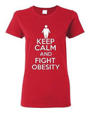 Ladies Keep Calm And Fight Obesity Workout Gym Exercise Funny Humor T-Shirt Tee