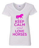 V-Neck Ladies Keep Calm And Love Horses Donkey Ride Animal Lover T-Shirt Tee