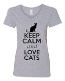 V-Neck Ladies Keep Calm And Love Cats Kitten Pet Lover Animals Funny T-Shirt Tee