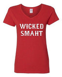 V-Neck Ladies Wicked Smaht Genius Smart Nerd Boston Parody Funny T-Shirt Tee