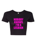 Crop Top Ladies Nobody Knows I'm A Lesbian Pride Proud Funny Humor T-Shirt Tee