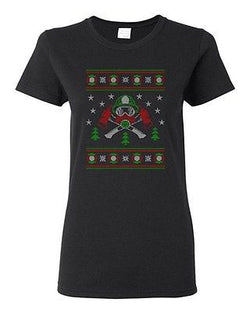 Ladies Firefighter Hero Ugly Christmas Sweater Fire Firemen Funny DT T-Shirt Tee