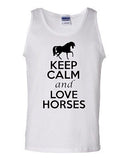 Keep Calm And Love Horses Humor Novelty Statement Graphics Adult Tank Top