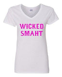 V-Neck Ladies Wicked Smaht Genius Smart Nerd Boston Parody Funny T-Shirt Tee