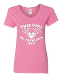 V-Neck Ladies This Girl Loves St. Patrick's Day Beer Shamrock Funny T-Shirt Tee