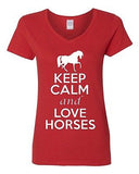 V-Neck Ladies Keep Calm And Love Horses Donkey Ride Animal Lover T-Shirt Tee
