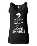 Junior Keep Calm And Love Sharks Fish Ocean Sea Novelty Statement Tank Top