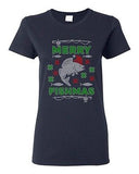 Ladies Merry Fishmas Fish Santa Hat Hook Fishing Ugly Christmas DT T-Shirt Tee