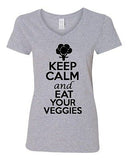 V-Neck Ladies Keep Calm And Eat Your Veggies Vegetables Green Funny T-Shirt Tee